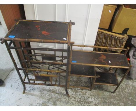 An early 20th century Japanese bamboo magazine rack table and a wall hanging shelf 