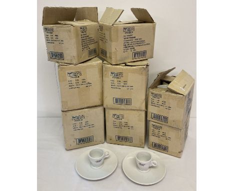 4 boxes containing modern ceramic espresso cups with Piazza Doro logo on side of cup.  12 cups per box. Together with 42 whit