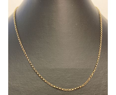 A 9ct gold 16 inch fine belcher chain with Spring style clasp.  Clasp stamped 375. 