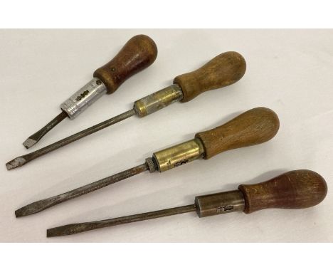 4 rachet screwdrivers by Moore &amp; Wright, A J Jubb and Holland &amp; Blair.  Two with ministry arrow mark. 