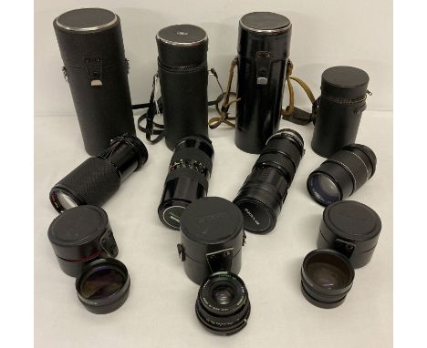 7 vintage cased photographic lenses, to include Panasonic, Chinon, Panagor &amp; Ozek.  
