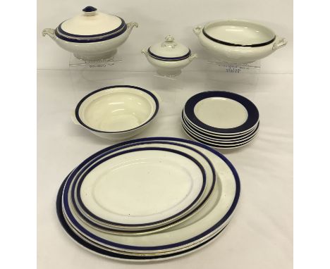 A collection of blue and white ceramic dinnerware.  Japanese stone ware 3 side plates and 3 bowls, Vintage blue and white: 2 