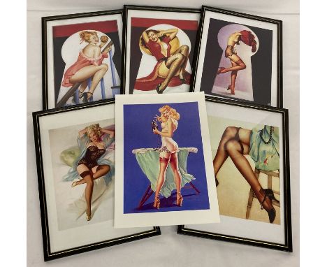 5 framed &amp; glazed and 1 unframed vintage Pin-up girl prints by various artists.  To include 2 by Peter Driben.  Frame siz