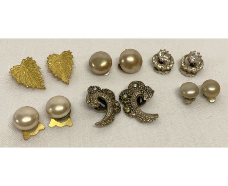 A collection of vintage clip-on earrings to include stone set, some with silver backs.  