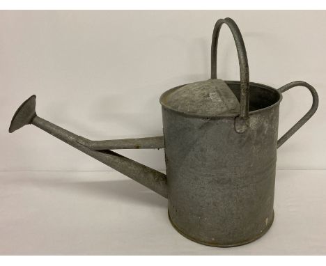 A large vintage 3 gallon galvanised watering can with screw-on rose.  