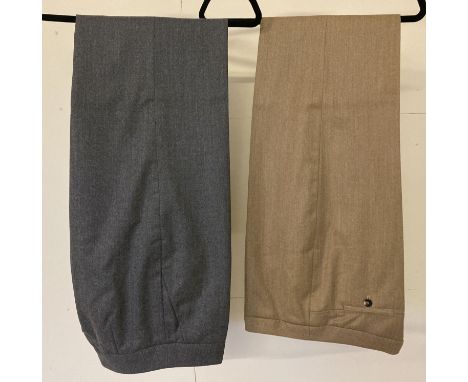 2 pairs of wide leg wool trousers by Jaeger both size 12.  A grey pair with front slide pockets together with a tan pair with