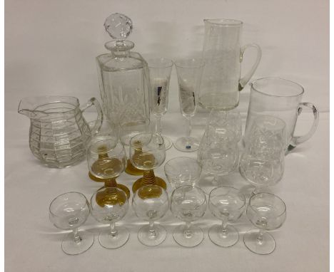 A box of assorted vintage glassware and crystal items to include an Edinburgh Crystal decanter.  Together with a pair of Cait