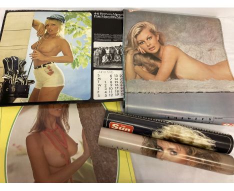 5 assorted vintage adult erotic calendars. Howson-Algraphy Plate Mate of the Month 1976 Calendar.  Together with 4 The Sun Pa
