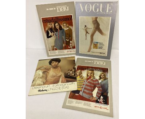 4 vintage women's fashion shop advertising boards.  For: Crundallissimo! - Fall &amp; Winter knits by John Crundall, Nighting