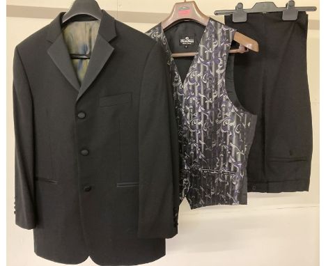 A David Moss 2 piece tuxedo suit together with a Moss Bros, Covent Garden waistcoat.  Jacket fully lined with interior and ex