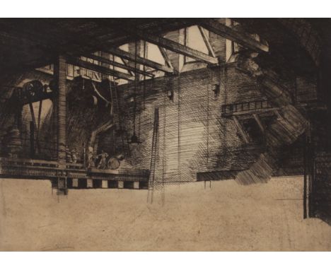 Francis Sydney Unwin 1885-1925, "Brewery Interior" etching, plate 34.5cm x 45.5cm&nbsp;