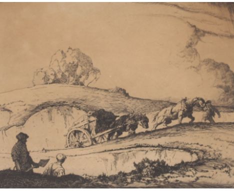 Ernest Whydale 1886-1952, "Carting Clunch" pencil signed etching, 23cm x 28cm