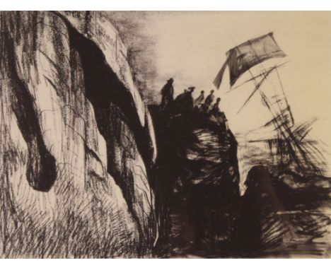 Moore, pencil signed etching "Shipwreck Beneath Cliffs" limited edition 24/50, image 26cm x 33.5cm&nbsp;
