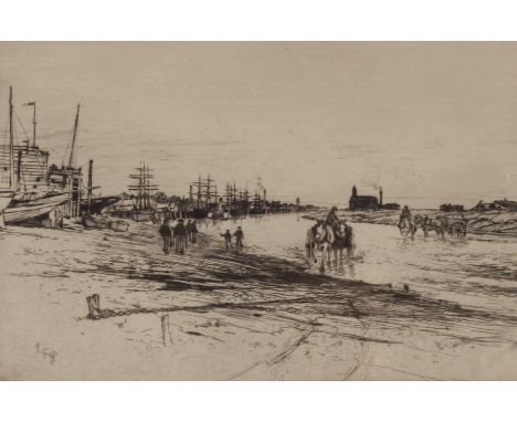 Robert Charles Goff 1837-1922, harbour scene, pencil signed etching, plate 19.5cm x 27cm&nbsp;&nbsp;