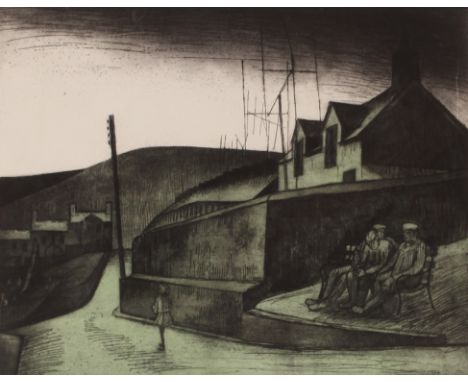 George Chapman 1903-1993, etching aquatint "Old Men At Gossip", signed edition 24/50, plate 44cm x 53.5cm&nbsp;