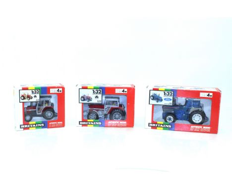 A Britains Ford TW 25 tractor No.9508; Britains Massey Ferguson MF 3680 tractor No.9501 and&nbsp;Britains Massey Ferguson MF 