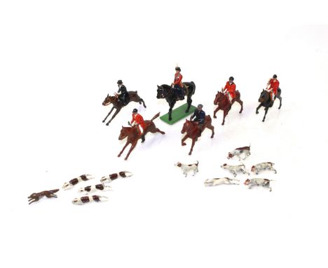 A Britains fox hunting group and a Britains model of Her Majesty Queen Elizabeth II on horseback at Trooping Of The Colour