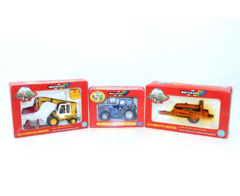 A Britains Super Spray trailed sprayer No.9588; Britains Ford 8730 tractor with flotation wheels No. 9442 and Britains JCB Lo