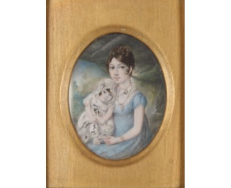 19th Century school, miniature portrait study of mother and child in gilt frame; and another miniature portrait of a seated g