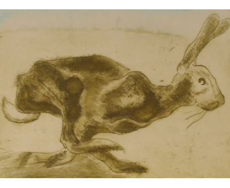 Sandy Rollo, "Running Hare" pencil signed etching 52/100
