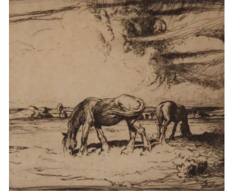 Ernest Whydale 1886-1952, "Two Horses", pencil signed etching, plate 18cm x 20cm