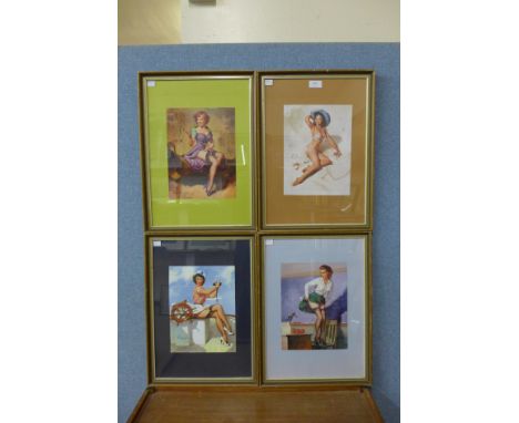 A set of four Gil Elvgren prints, framed