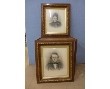 A pair of Victorian photographic portrait prints, framed
