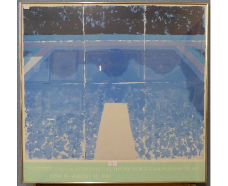 A David Hockney exhibition poster, dated 18th June - 14th August, 1988, framed, 75cm x 77cm