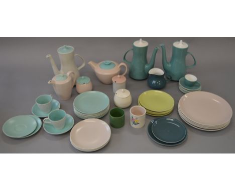 Quantity of Poole pottery dinnerware including teapots and plates
