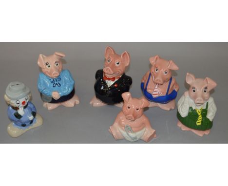 Set of 5 Wade Natwest Pigs together with a ceramic clown money bank (6)
