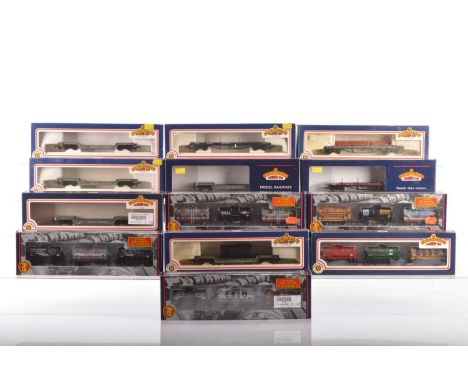 Five Bachmann boxed 00 Gauge Tank wagon triple packs and various bogie well and Bolster wagons (12 boxes, 23 wagons), Tank Tr
