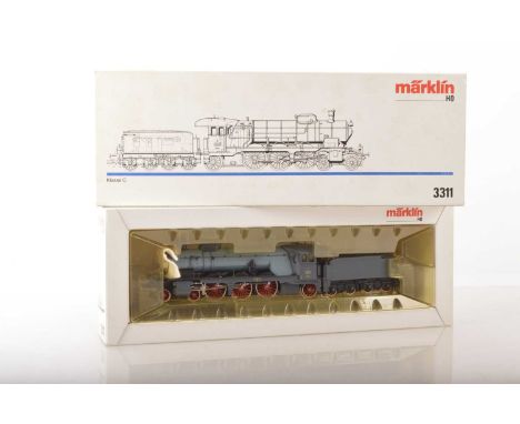 A later Marklin "White-box" series HO Gauge 3-rail DR Pacific Locomotive and Tender,  ref 3311, in 'Wurttemburg' blue/grey li