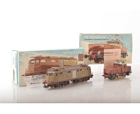 A pair of boxed vintage Marklin HO Gauge 3-rail overhead Electric Locomotives (2),  comprising jackshaft-drive 0-6-0 shunter 