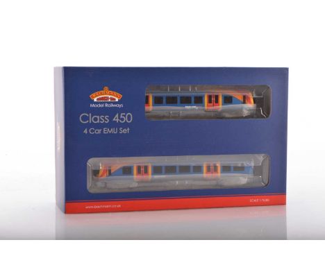 Bachmann boxed 00 Gauge 31-041 South West Trains blue orange and red Class 450 4-Car EMU Unit 450127 21DCC, comprising Drivin