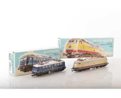 A pair of boxed vintage Marklin HO Gauge 3-rail German (DB) overhead Electric Locomotives (2),  comprising Bo-Bo E10238 (Mark