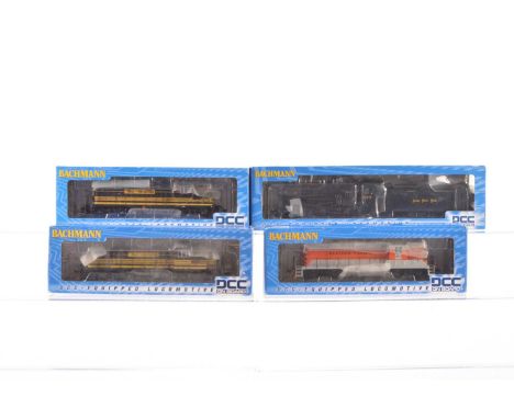 Four Bachmann American HO Gauge Diesel and Steam Locomotives (4), 64202 Rio Grande black with yellow stripes Alco class R3 No