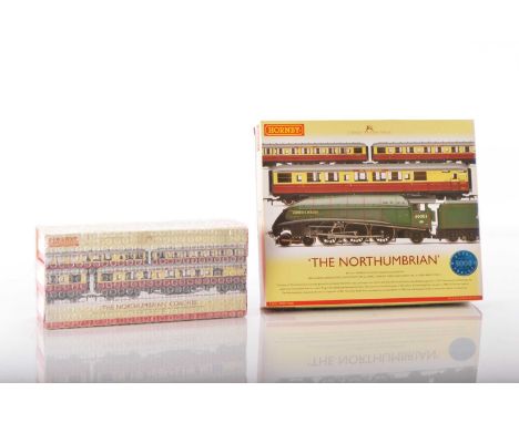 Hornby 00 Gauge boxed R2435 The Northumbrian Train Pack and R4228 Coach Pack (2) Train Pack comprising BR green Class A4 6000