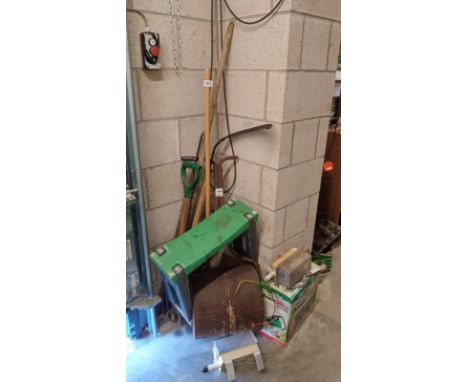 A lot of garden tools including roller