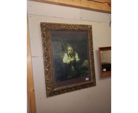 An gilt framed and glazed print of a continental 19th century sweeping boy, 82 x 77 cm, COLLECT ONLY.