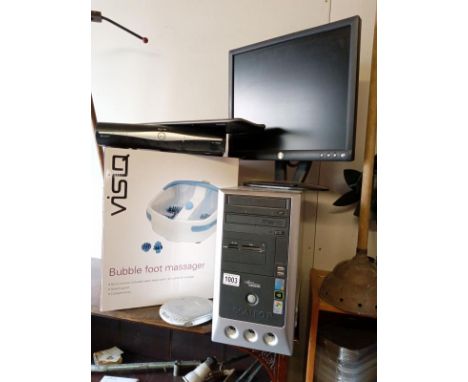 A tower PC with monitor and keyboard etc, a Visiq foot massager and s Sky +HD 3D console