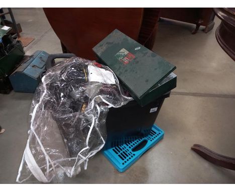 A box of car maintenance tools, a box of printing tools and a box of cables. COLLECT ONLY.