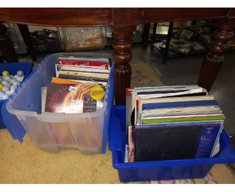 Two boxes of records, Bob Dylan, pop and classical.