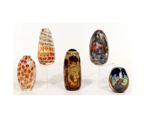 Colleen Ott (American, 20th Century) Art Glass  (5) hand blown items, (4) etch signed and dated, including (2) vases; all ite