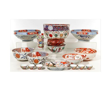 Japanese Porcelain Assortment  (17) items including a pair of early 19th century Imari bowls having carinated shoulders and 4