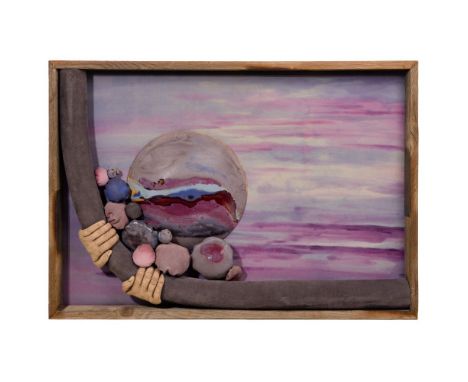 Aimee J. Wittmer (American, 20th Century) Mixed Media Relief Sculpture  Undated, signed lower center, titled 'Hanging on to m