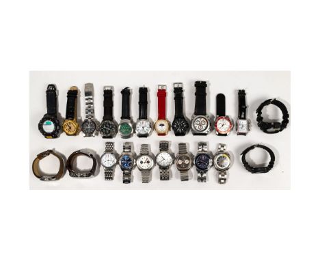 Chronograph Wrist Watch Assortment  (22) items including Swatch, Casio, Pulsar, Westclock; most stainless steel having leathe