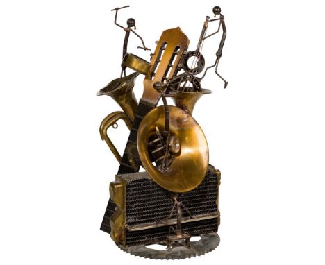 Sonny Dalton (American, 1933-2011) Mixed Metal Sculpture  1985, signed, a stylized depiction of (4) figures playing instrumen