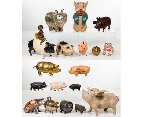 Pig Metal Still Bank Assortment  (17) items of varying sizes and metals including (7) having painted finishes  Property from: