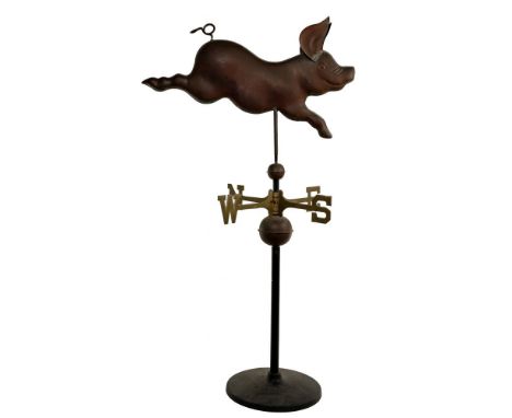 Pig Weather Vane  Free standing, patinated copper, having image of a leaping pig  Property from: a Chicago, Illinois (Gold Co