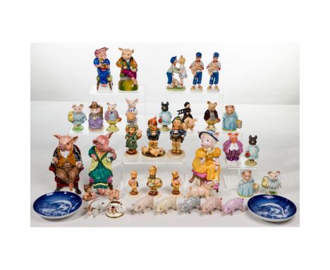 Porcelain and Ceramic Pig Figurine Assortment  Approximately (38) items including (5) Herend including (4) fish scale and a n